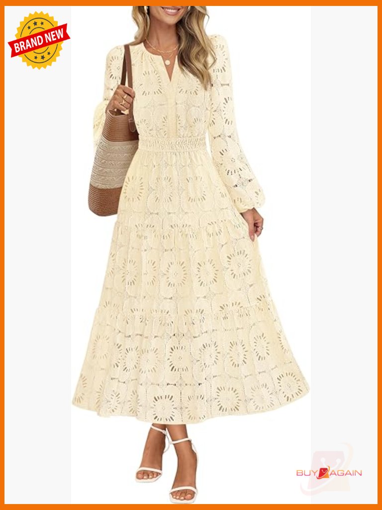 Maxi Dress With Lace Eyelet And Pockets